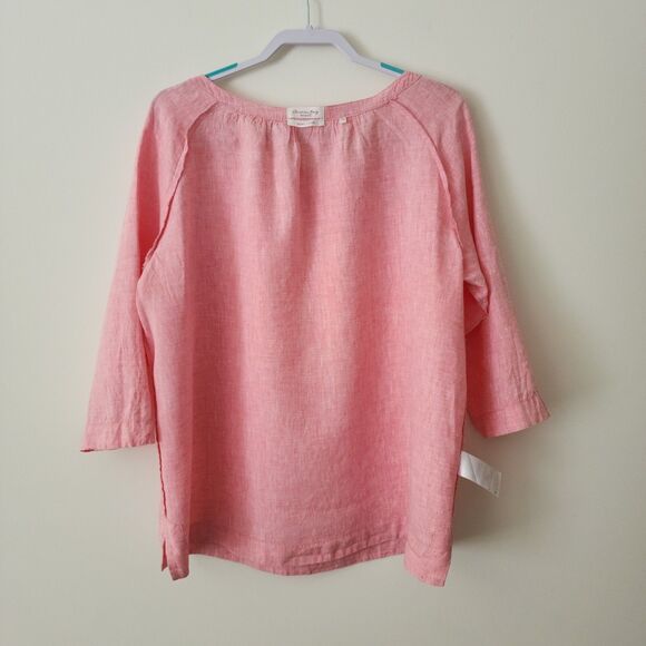 Christian Berg Womens Pure Linen 3/4 Sleeve Blouse Pink Pullover Top EU 44/US 12 - Picture 4 of 10